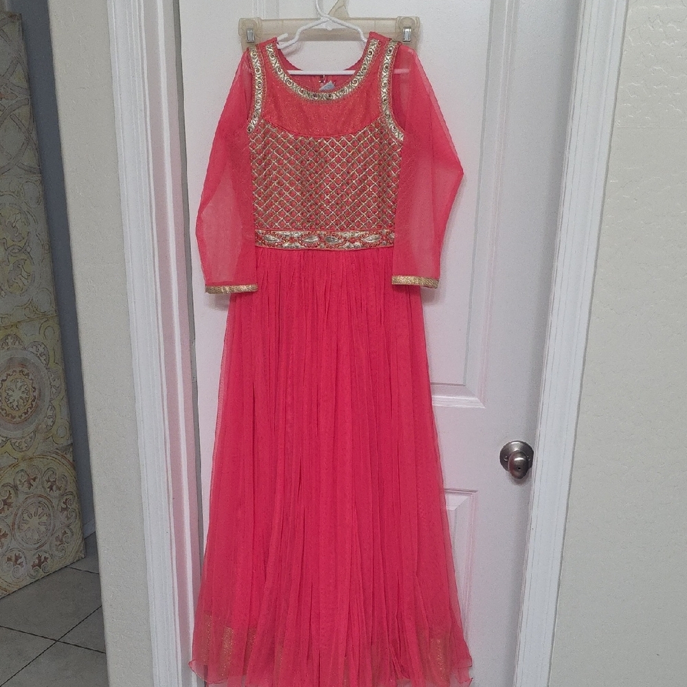 Kinjal Bollywood Elegant Pink and Gold Kids Formal Dress